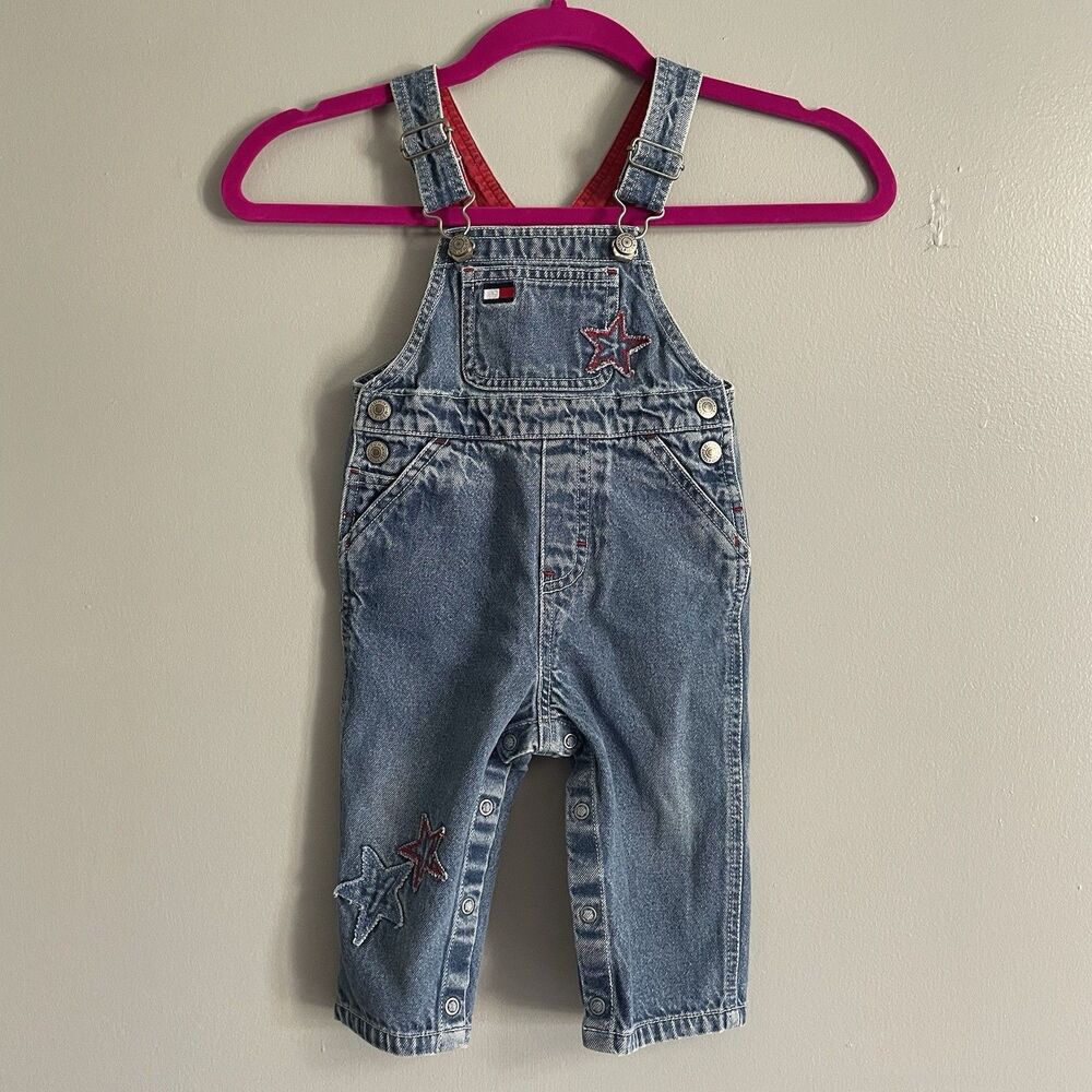 Vintage 90s Y2K Tommy Hilfiger Baby Denim Overalls Star Logo Carpenter 6-12 Mo